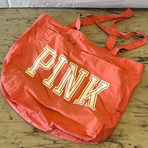 VS PINK Coral Tote Bag with Zipper & Front Pocket